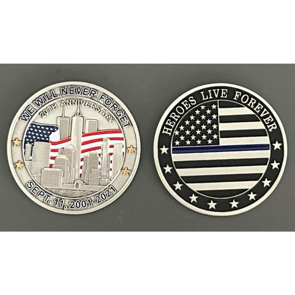 9/11-20 Year Ann. Challenge Coin Sept. 11 FDNY, NYPD Never Forget - Picture 2 of 2